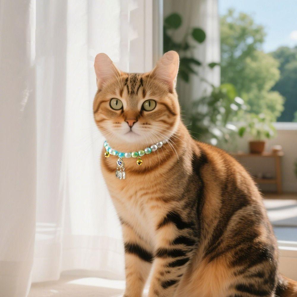 Princess Style Cat Necklace With Crystal Pendant Cat Puppy Dress Collar Pet Pearl Collar Puppy