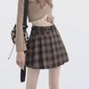 Dámská sukně s vysokým pasem, kostkovaná, plisovaná, áčkového střihu - Retro podzimní/zimní styl, zeštíhlující, zakrývající boky, krátká délka