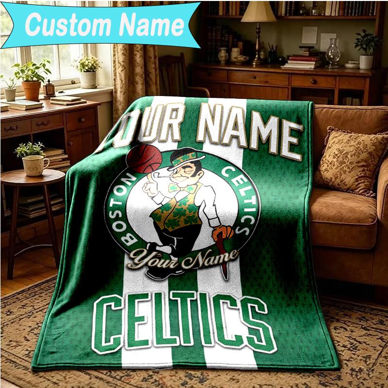 1PC Custom Name Blanket Boston-Celtics Logo Flannel Blankets Patterns Throw Blanket All-Season Soft Gift for Couch, Bed, Camping, Birthday Gifts