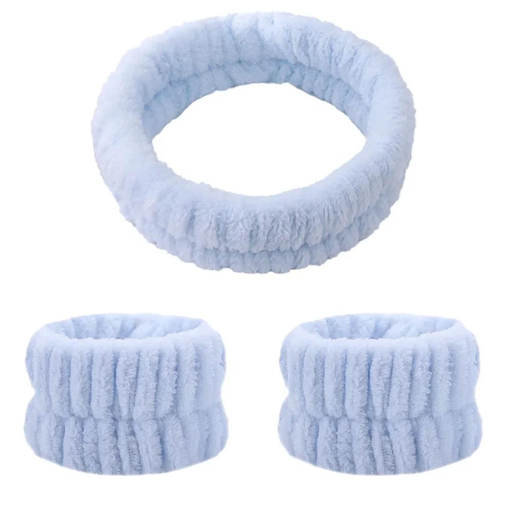 3 Bucăți Modă Brățări de Spălat pentru Încheietură Scrunchies Bandă Pufosă pentru Cap Spa Coral Fleece Bandă pentru Cap pentru Spălat Fața Machiaj Duș Îngrijirea Pielii