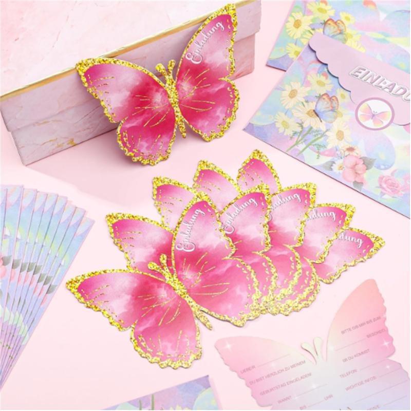 Schmetterling Einladungsbrief Für Kindergeburtstag, 12 Einladungsbriefe Für Mädchen Und Jungen Geburtstag, Umschlag, Siegelstreifen