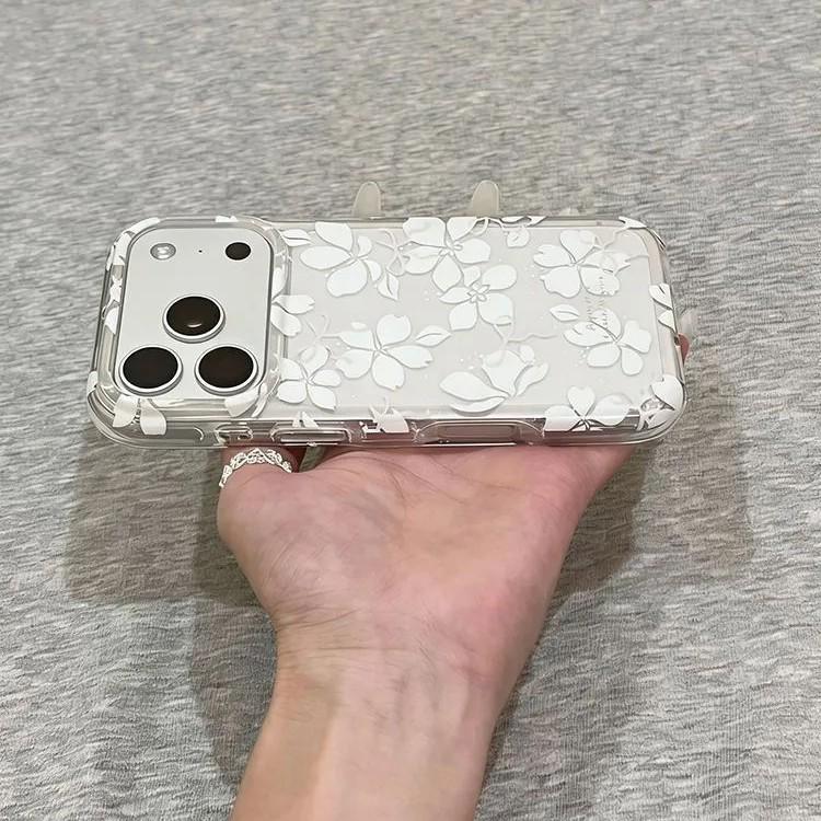 White Flower Drop-proof Transparent Phone Case for iPhone 14/15/16/17 Pro Max