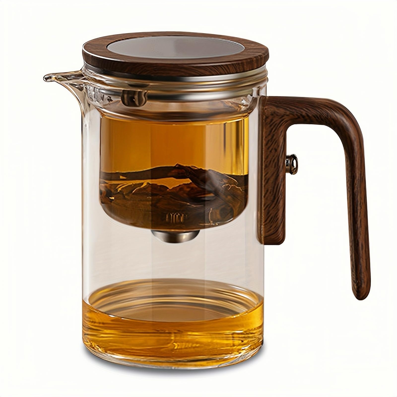 

OULOVECO Semi-Automatic Glass Teapot with Wooden Handle, Pressure Control, Heat-Resistant, Suitable for Direct Heat, Tea Pot, Tea Utensils,