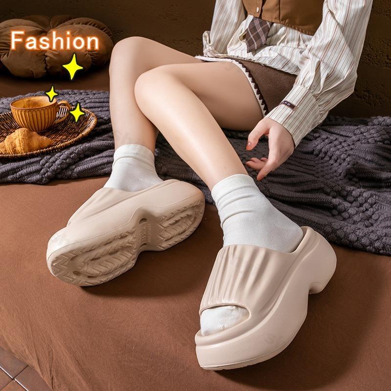 Fashion Women Slippers Wedges Chunky Platform Summer Fashion Non Slip Beach Shoes Indoor Comfortable Pleated EVA Sandals Chanclas Mujer