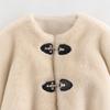 Two-Tone Snap Button Fleece Loose Fit Round Neck Cotton Blend Jacket Womens Casual Fall Top