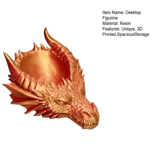 Dragon Head Organizer Tray & Candle Holder, 3D Printed Resin Decorative Dish for Keys, Jewelry, Earrings, Gothic Home Desk Entryway Decor