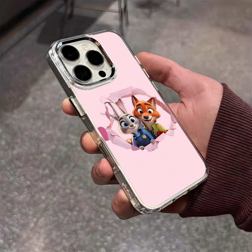 Anime Z-Zootopia Phone Case For IPhone 17 Air 16 E 15 14 13 12 11 Plus Pro Max Electroplated Transparent Soft Shell
