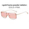 Metal Frame Geometric Sunglasses With Pink Lens Uv400 For Summer Outings
