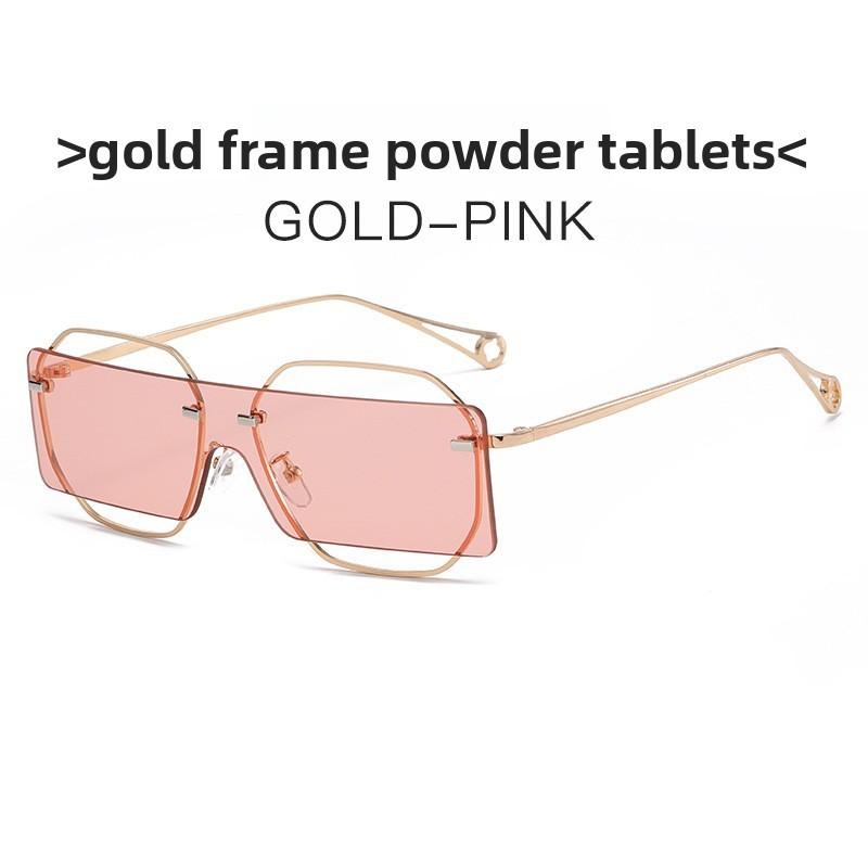 Metal Frame Geometric Sunglasses With Pink Lens Uv400 For Summer Outings