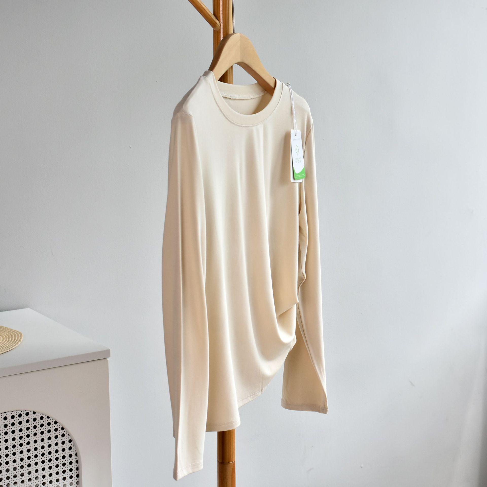 

25 Весна Женская футболка Youke из шелка и хлопка с длинным рукавом и круглым вырезом XL (100-120 jin)