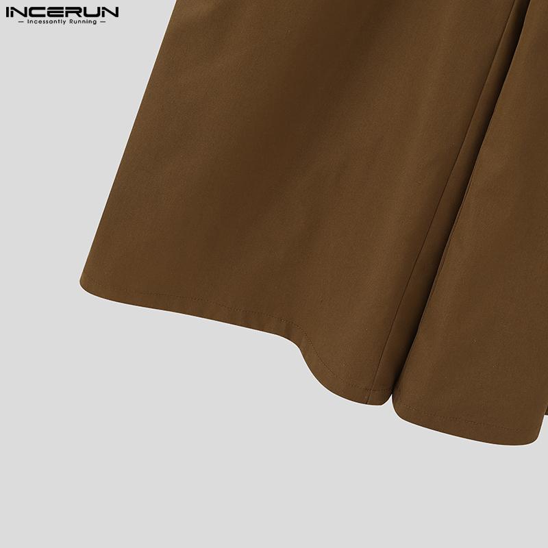 INCERUN Autumn Men Lapel Neck Long Sleeve Belt Waist Jumpsuits Casual Long Rompers