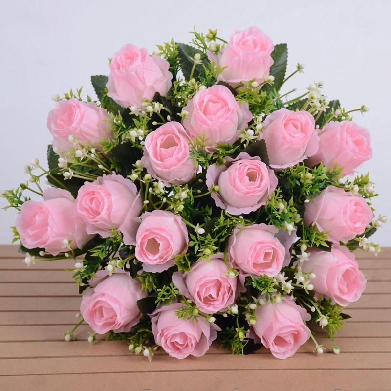 18 Heads Rose Bouquet Artificial Flower Wedding Rose Decor Silk Rose Bouquet Wedding Bride Holding Flowers