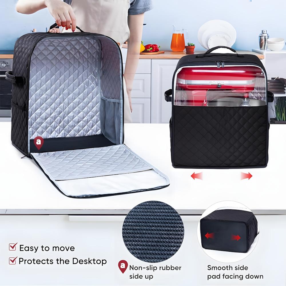 Stand Mixer Cover with Sliders Base, Compatible with KitchenAid Mixers (6/7/8 Quart), Storage Bag with Pockets for Attachments