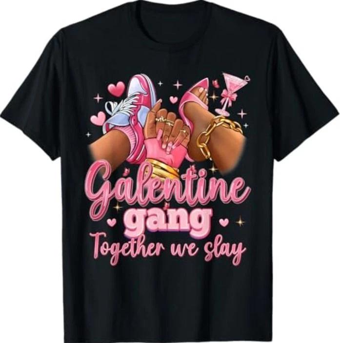Galentine Gang Black Women High Heels Sneakers Nails Graphic T-Shirt 3XL