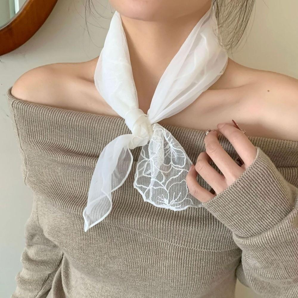 Floral Pattern Hair Wrap Embroidered Women Headscarf Fashion Lace Scarf