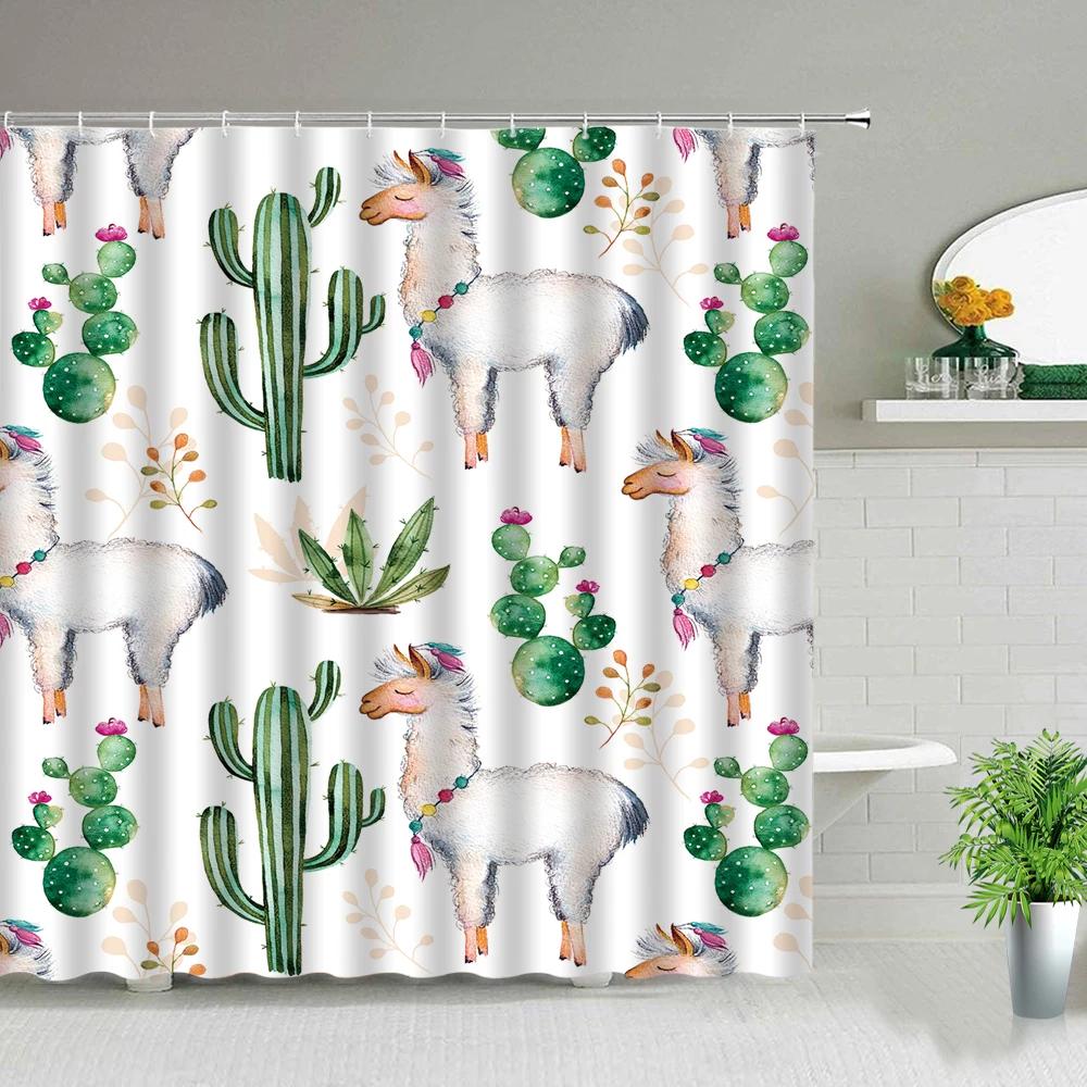 

Hower Curtains of Textile Water Color Cactus Flower Tropical Plants Colorful Succulents Pattern Bathroom Shower Curtain Set 47x70in-120x180cm