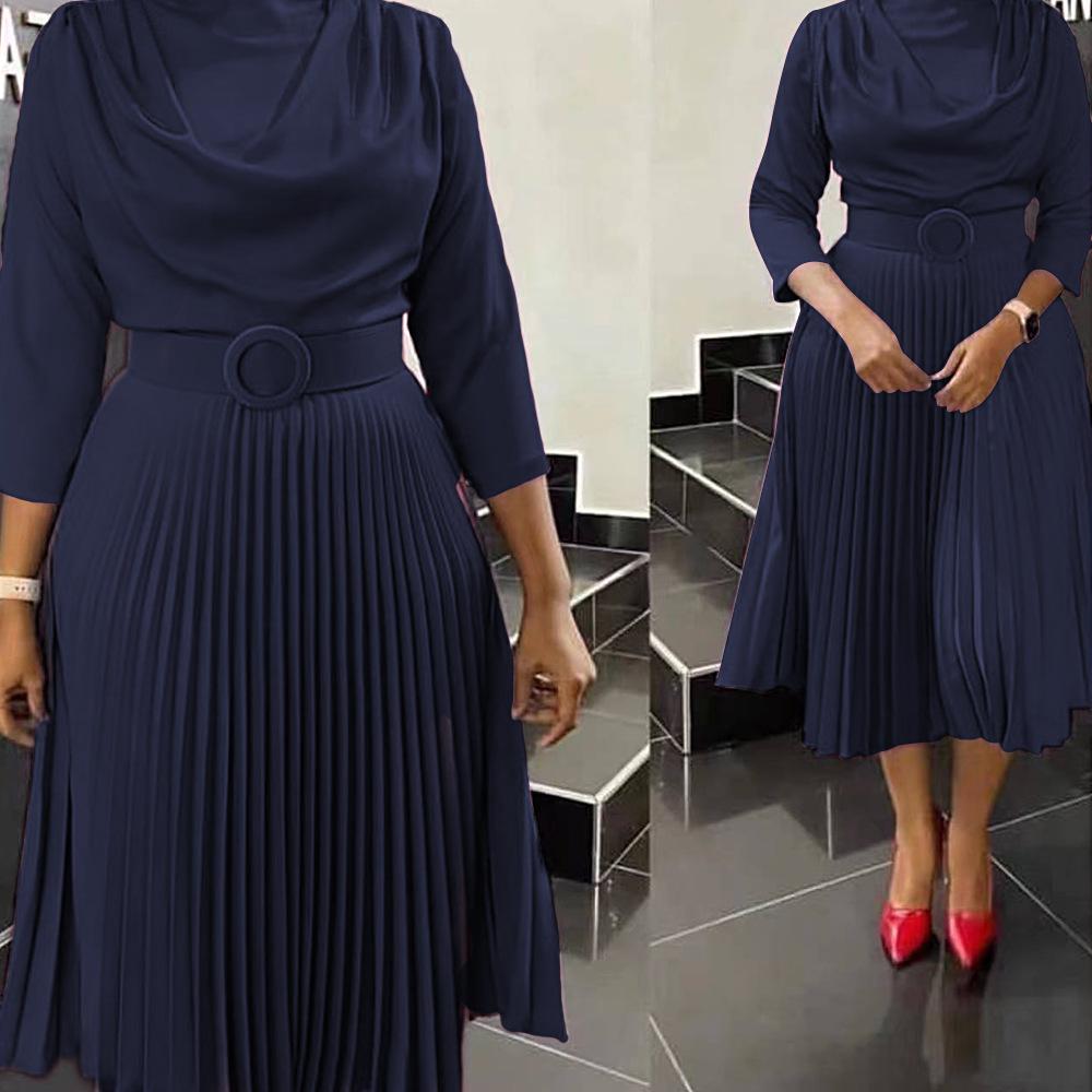 2023 Women's African Plus Size Solid Color Mid-length OL Commute Dress