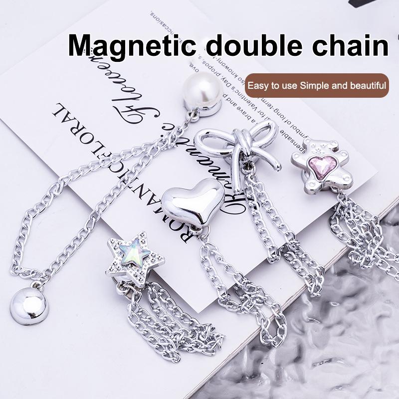 4/10 Stück Magnetische Kleiderklammern Multifunktionale Magnetische Knopfclips mit Kette zum Fixieren von Saum, langen Hosenbeinen, Strickjackenärmeln