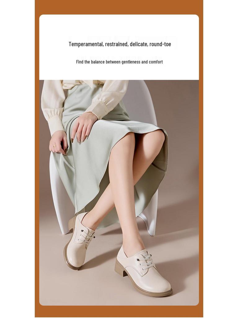 Women's Genuine Leather Chunky Heel Loafers 2025 - Soft Leather Single Shoes (SZ25912)