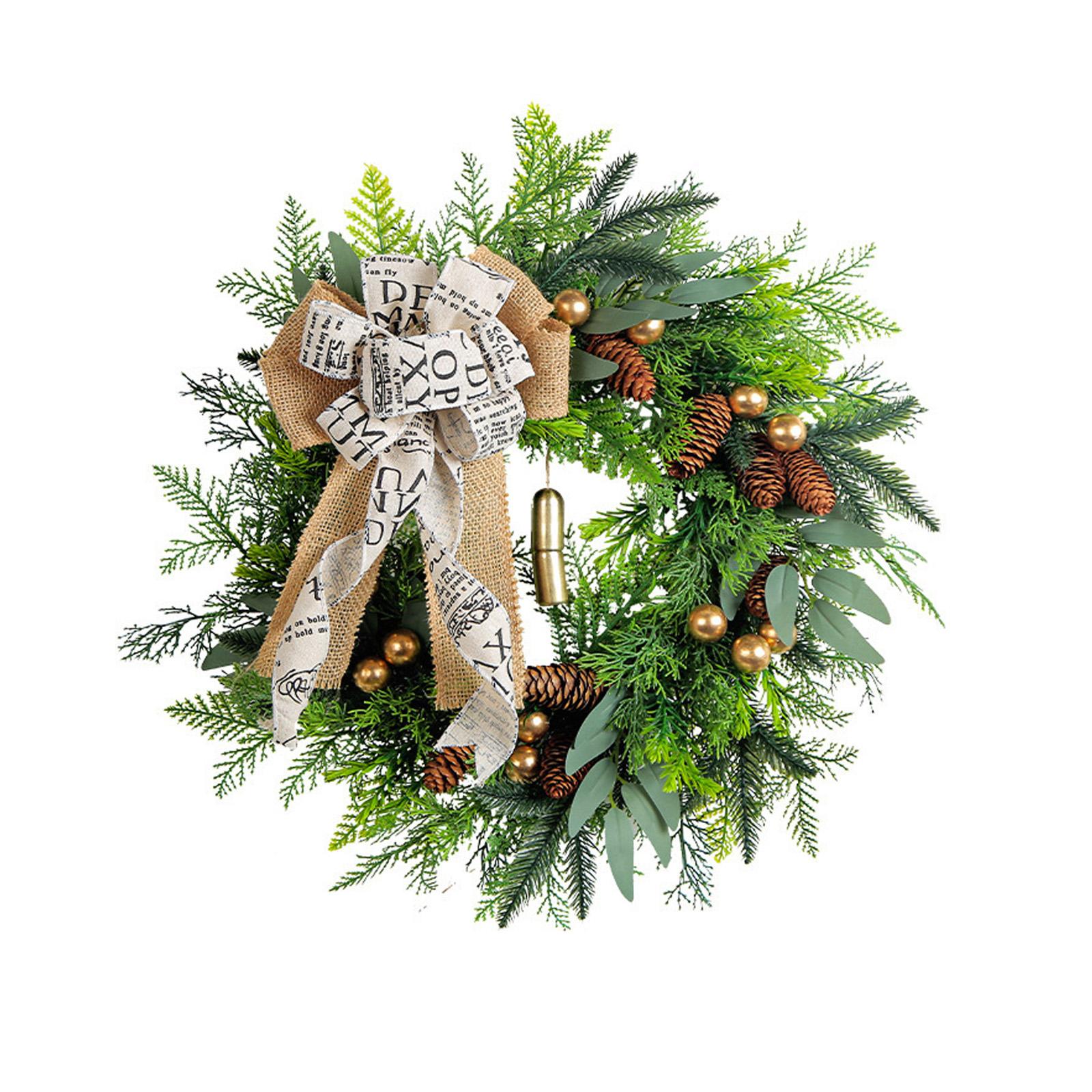 

Christmas Wreaths For Front Door, Winter Rattan Wreath With Cones Golden Bells And Bowknot, Artificial Holiday Wreaths For Home Door Wall Hanging Deco One Size