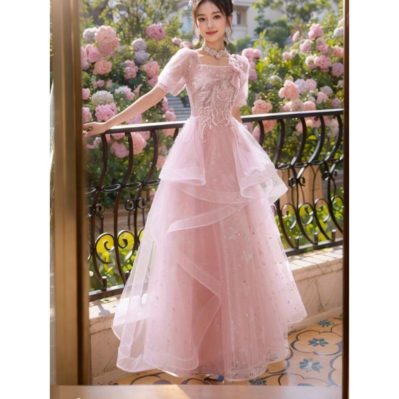 Pink Elegant Graduation Long Princess Dress Evening Gown