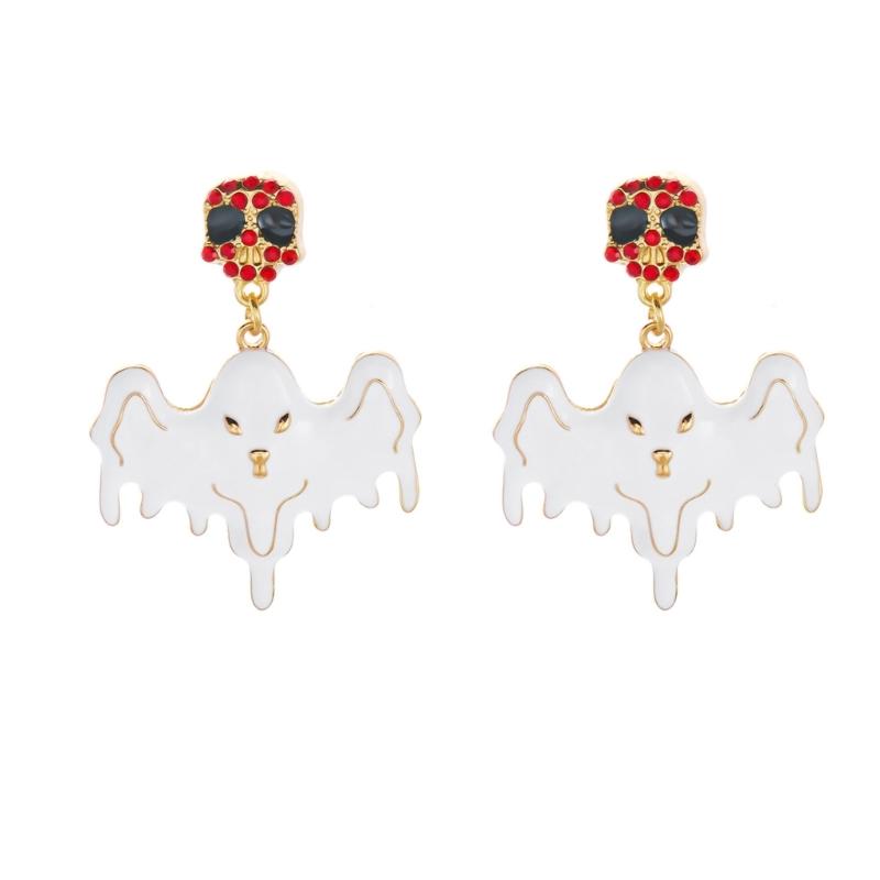 Halloween Party Earrings, Stud Top Drop Pair with Enamel Style Finish for Photo Looks, Fall Gatherings, and Dress Up