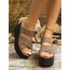 Women's Cross-Strap Casual Sandals 2025 Plus Size Summer New Arrival Fabric Platform Chunky Heel Wedges