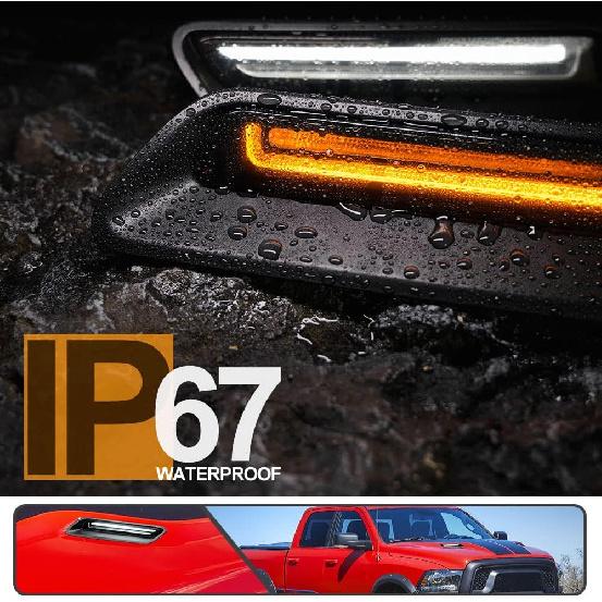 

2 шт. Белый и янтарный светодиодный фонарь воздухозаборника на капот для 2010-2018 Ram 1500 Sport, лампа-решетка вентиляционного отверстия для обдува капота с функциями ДХО и указателя поворота, дымчатая линза