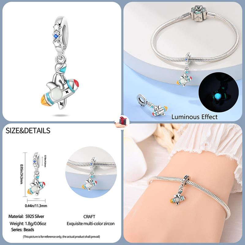 Copper Metal Trendy Fashion Glowing Spaceship Astronaut Bunny Planet Charm Bead Components Bead Components Compatible With Brand Authentic Original