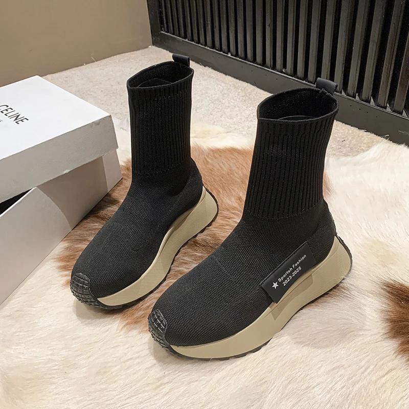 Damskie Botki Botki Skarpety Wsuwane Platformy na Wysokim Obcasie Botas De Mujer Botki Platformowe Buty Damskie