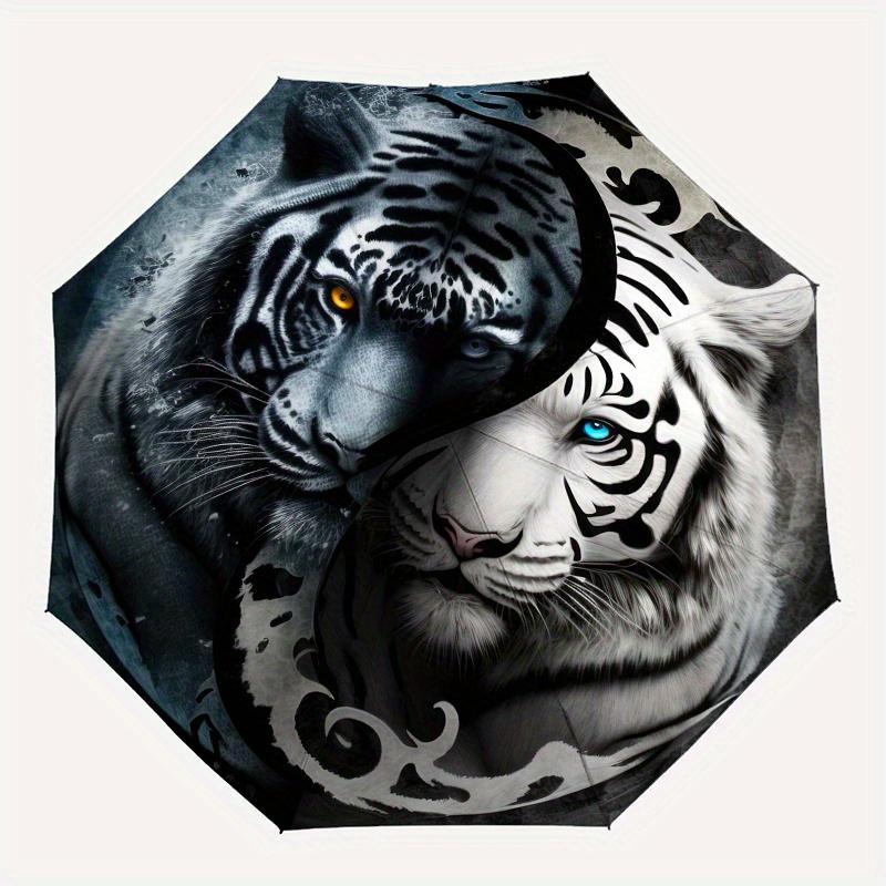 "Yin Yang Tiger Wall Art: Unique Home Decor"Umbrella, Portable 3-Fold Compact Umbrella for Men & Women ES18