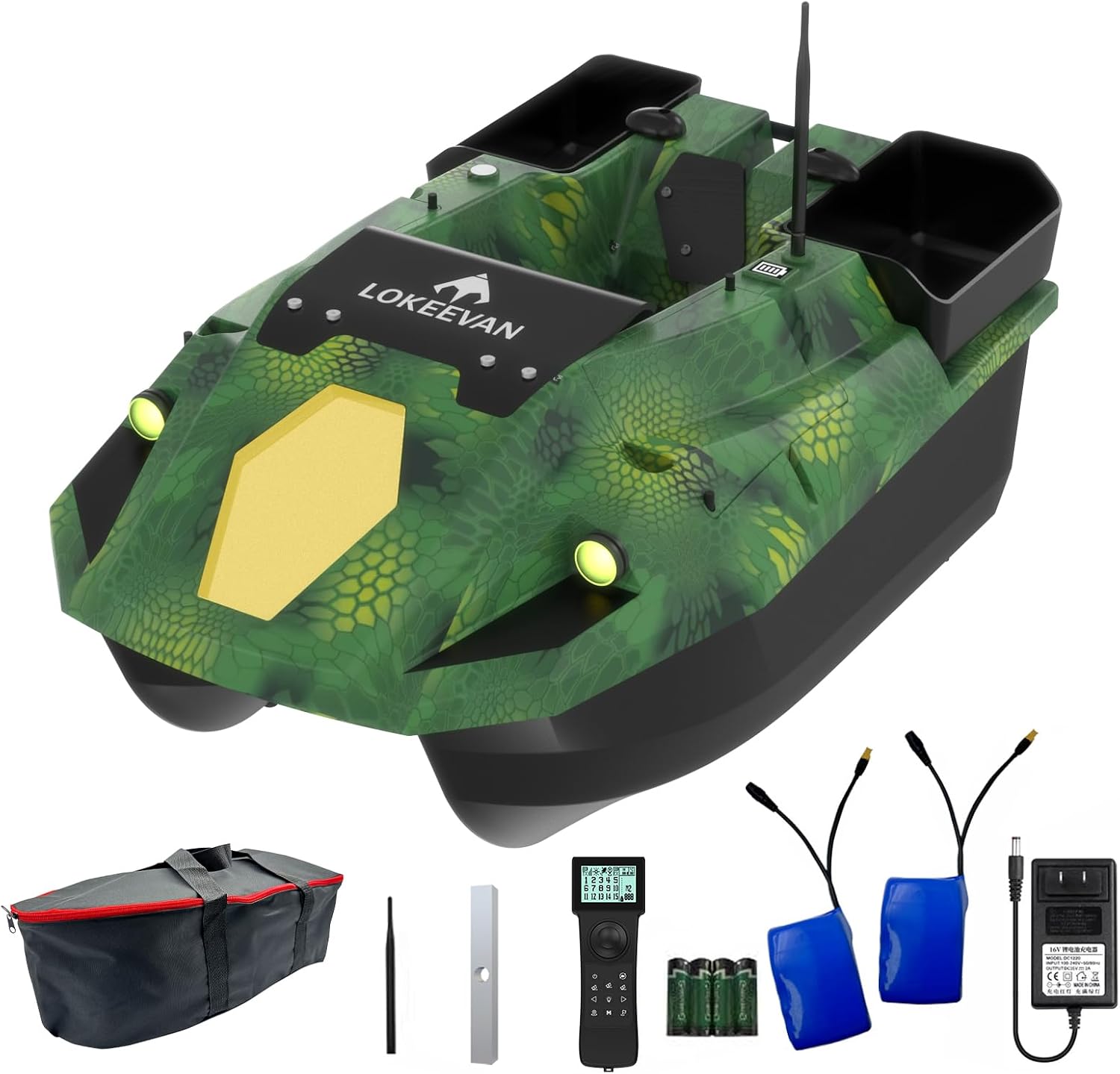 LOKEEVAN D70E RC Boot 2x15600mAh 12V 2m/s 3 compartimenten 500m GPS+Beidou groen