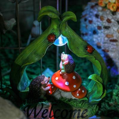 Solar Hedgehog Statue Welcome Sign Garden Decor Solar Powered Cute Cartoon Animals