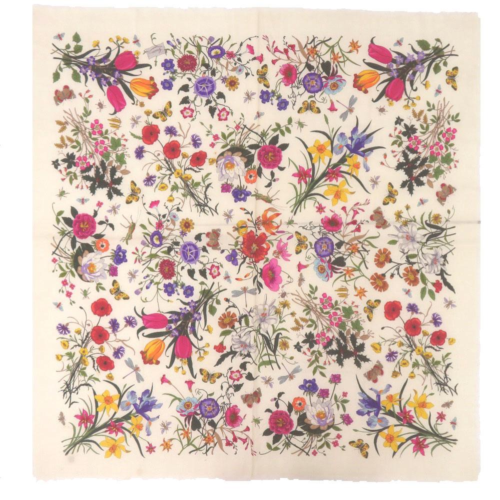 Used AUTHENTIC GUCCI Flora floral pattern Stall Creme pink wool