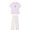Heritage Pullover Letter Knit Short Sleeve T-Shirt Comfortable Fashion Simple Long Pants Casual Set Women Sets F11W538113F-VT+F11W538806F-WT