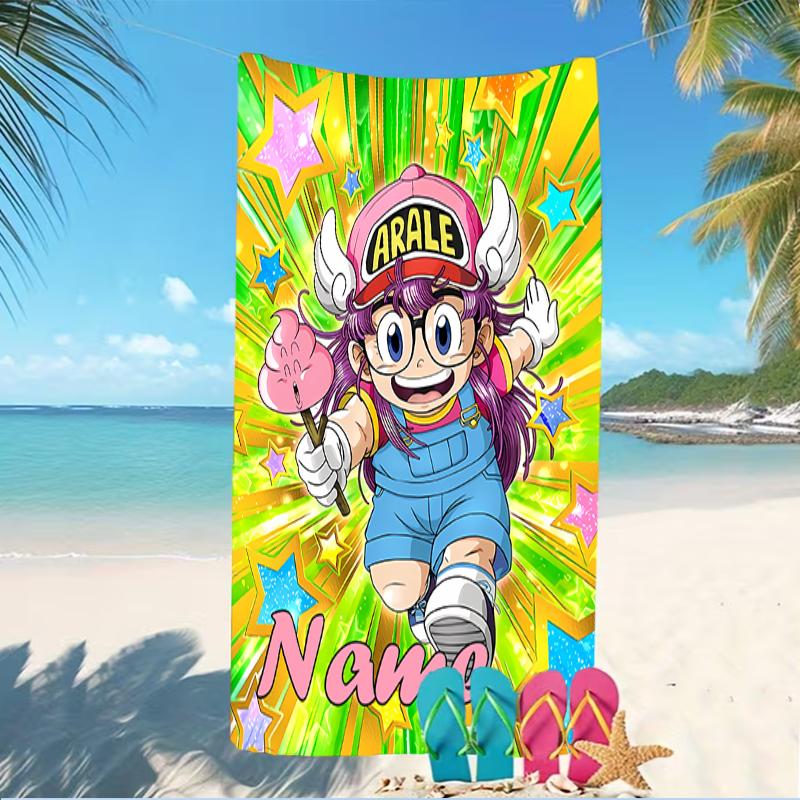 Customizable personalized beach towels Arale Norimaki themed designs.Suitable for the beach, yoga, sports;ideal as beach accessories