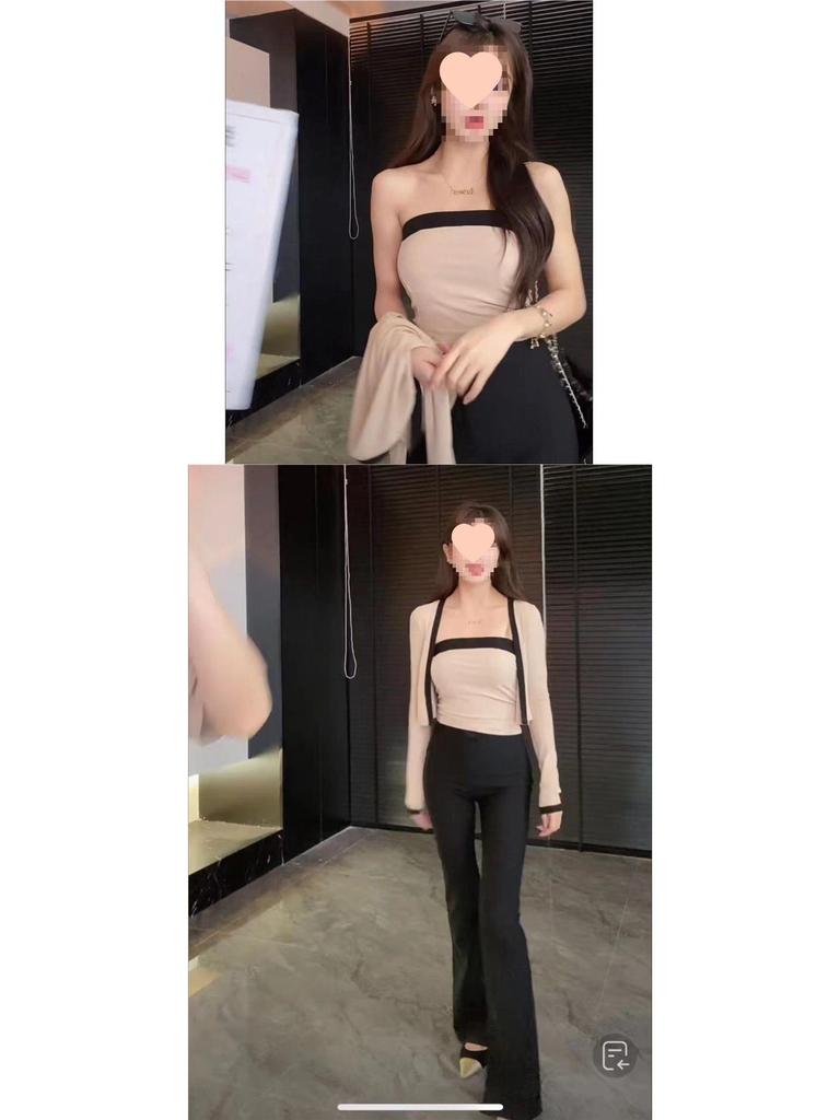 Niche Bodycon Pure Desire Camisole & Slimming Knit Cardigan Set - Women's Two-Piece, Short Tank Top and Long Sleeve Knit Cardigan.
