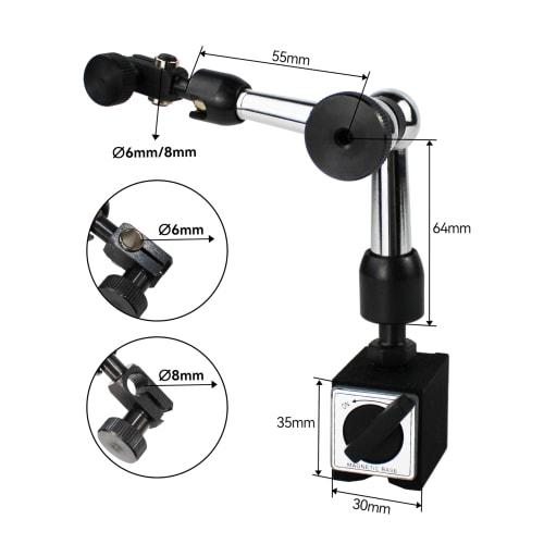 STEELMIGHT Magnetic Base Stand with Compact Locking Function, Adjustable ON/OFF Control, 6/8mm Hole Diameter, Magnetic Base Dial Stand, Magnetic Holde