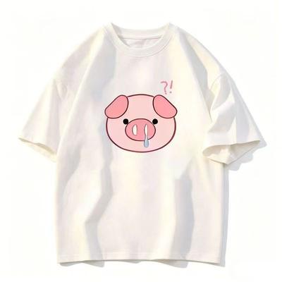 Koreanstyle Cute Little Pig Print Casual Womens Tshirt Outdoor Loose Style Trendy Mens and Womens Shortsleeved Top