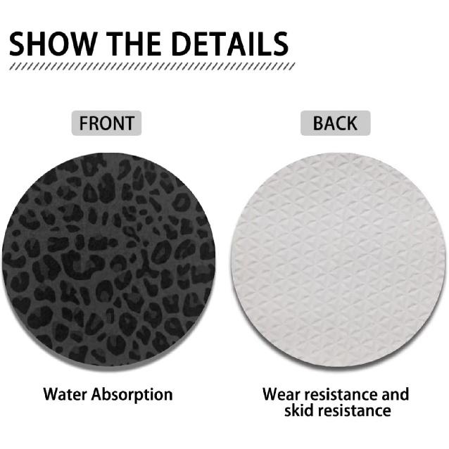 Car Cup Holder Coasters, 2 Pack Universal Auto Anti Slip Ert Coaster with A Finger Notch, Cute Car Assecories for Women - Black Leopard Print