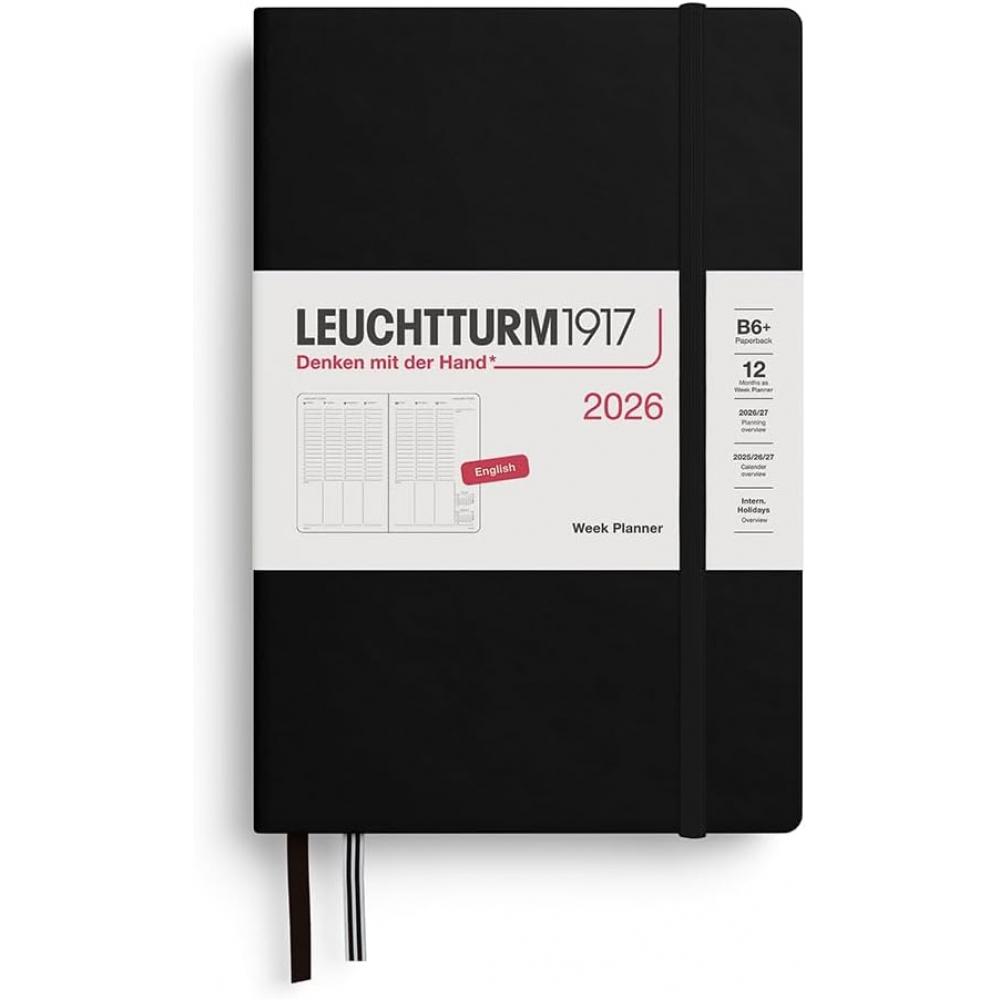 Leuchtturm1917 Week Planner Paperback  B6+  2026 12 Months Black English 372765 Paperback  B6+  Black  White