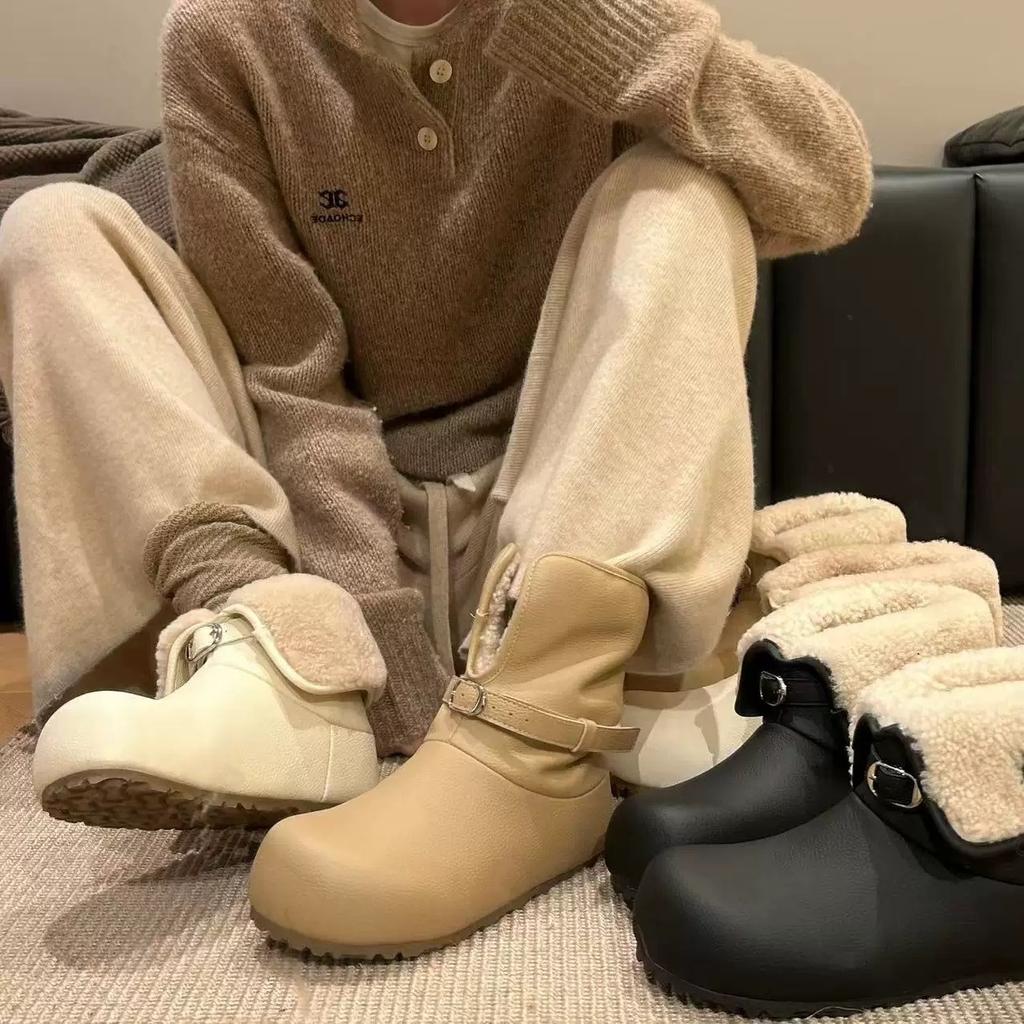 Mllkki Lamb Wool One-pedal Non-slip Women's Winter New Warm Casual Versatile Snow Boots