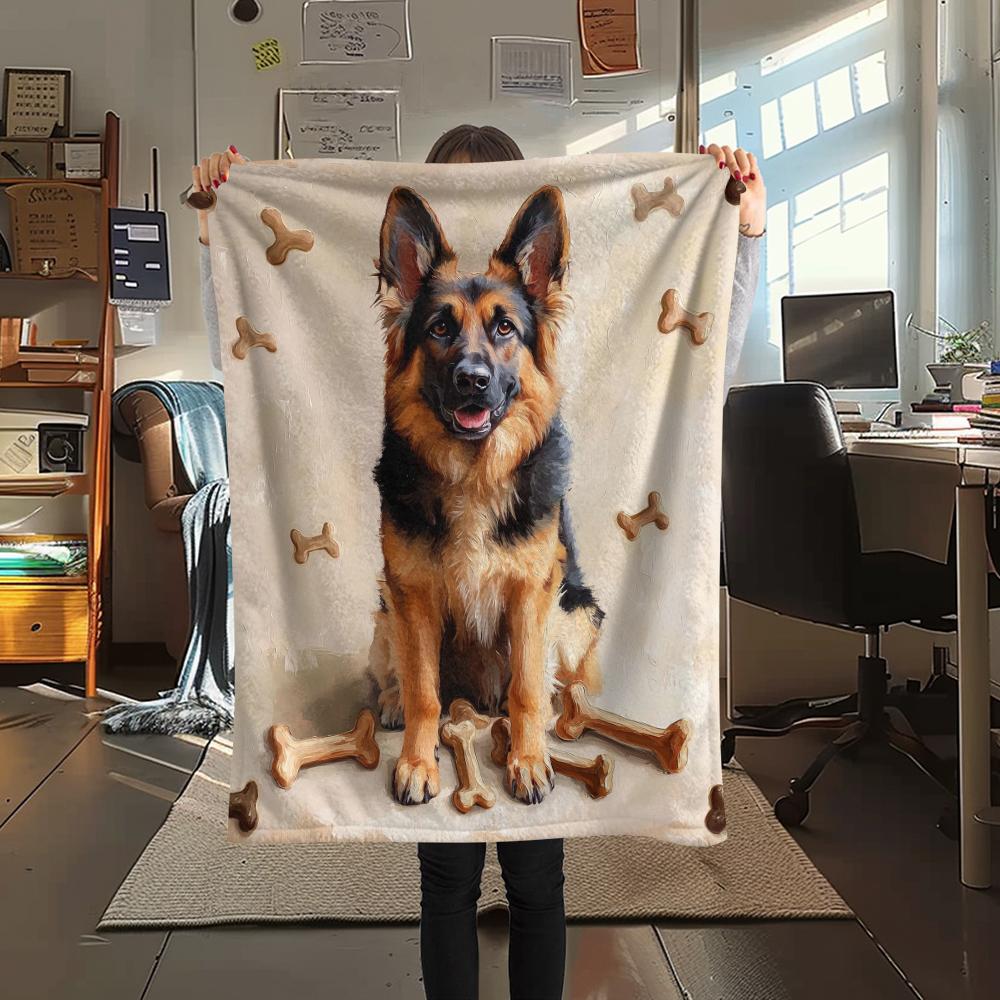 1Pc Dog&Bone Print Flannel Blanket, High quality Comfortable for All Seasons, Home Decor, Warmth and Comfort, Perfect for Christmas Gifts