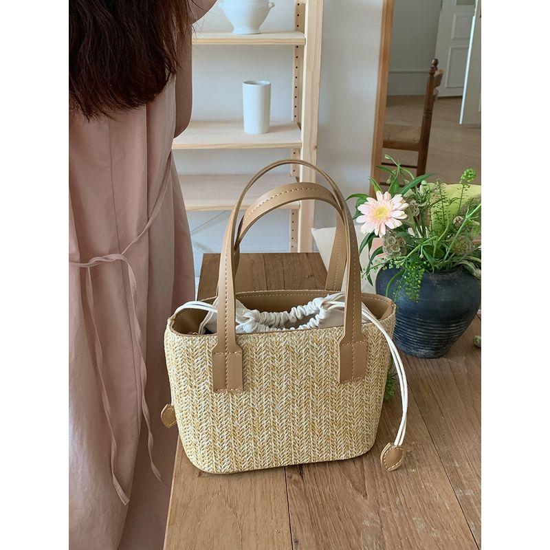 

Овощная корзина Ins Плетеная из травы Повседневная на плечо Женская сумка Apricot color