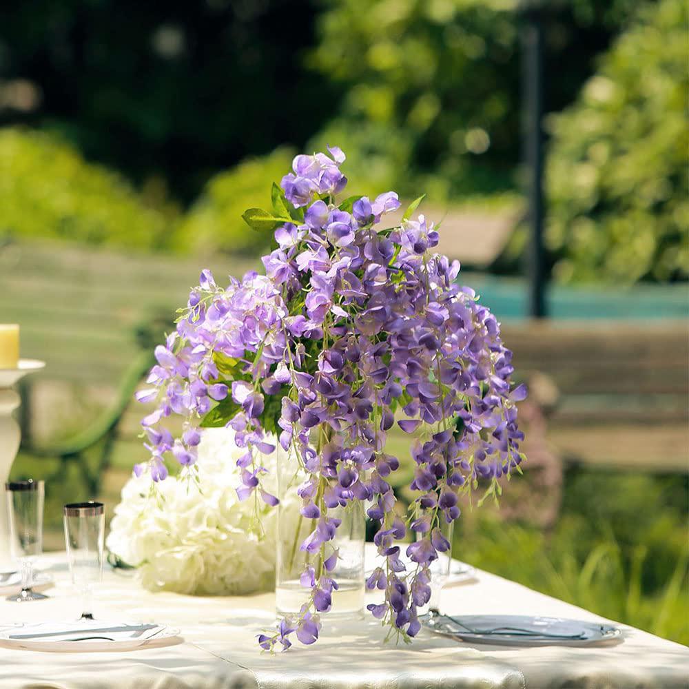 12Pcs Wisteria Flowers Artificial Wedding Simulated Green Plants Eucalyptus Orchid Grass Artificial Flower for Decoration Wedding