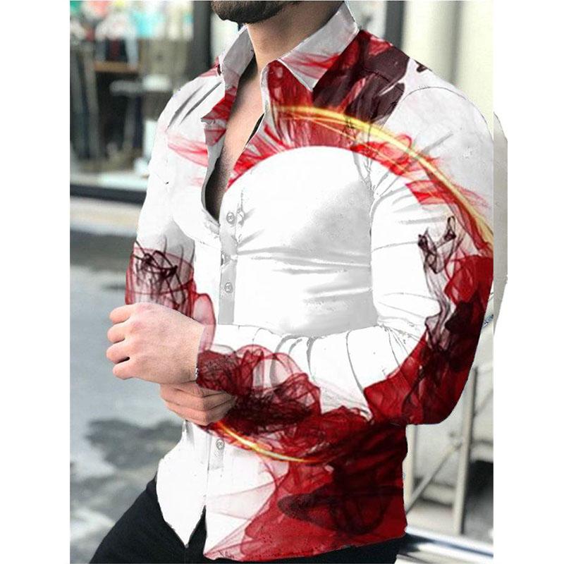 2026 Europa e Estados Unidos Nova Primavera Camisa Masculina de Manga Longa Camisa Plus Size Gradiente Slim Estampa Geométrica Camisa Casual