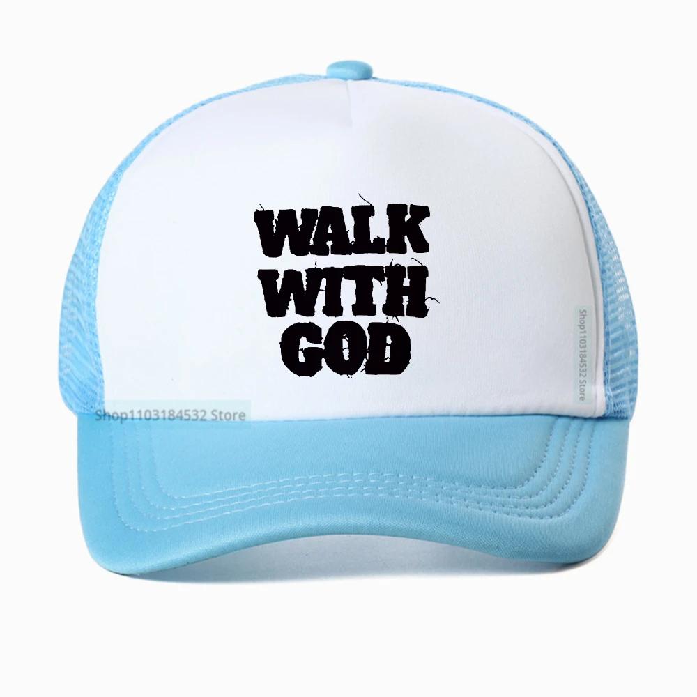 

WALK WITH GOD Christian baseball cap Faith Slogan Print mesh trucker hat Unisex summer Breathable adjustable snapback hats Adjustable