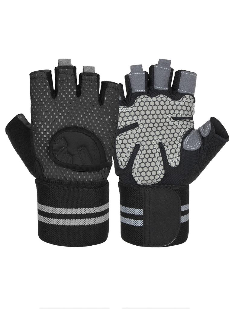 Weightlifting Gloves Wristband Support Features Breathable Anti-Slip Sports Gym Gloves Bodybuilding Powerlifting Fitness Training Exercise