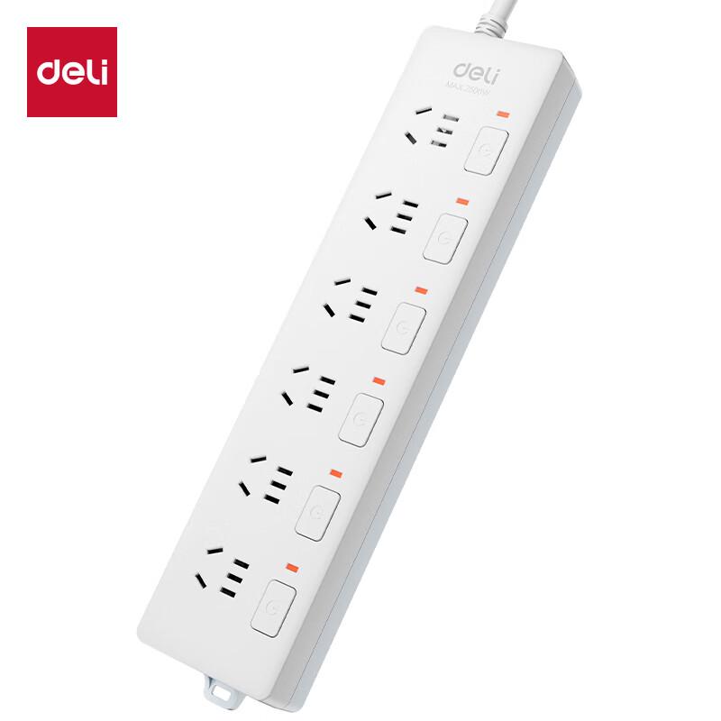 Deli 6-Outlet Power Strip with Independent Switches CN plug (adapter included)