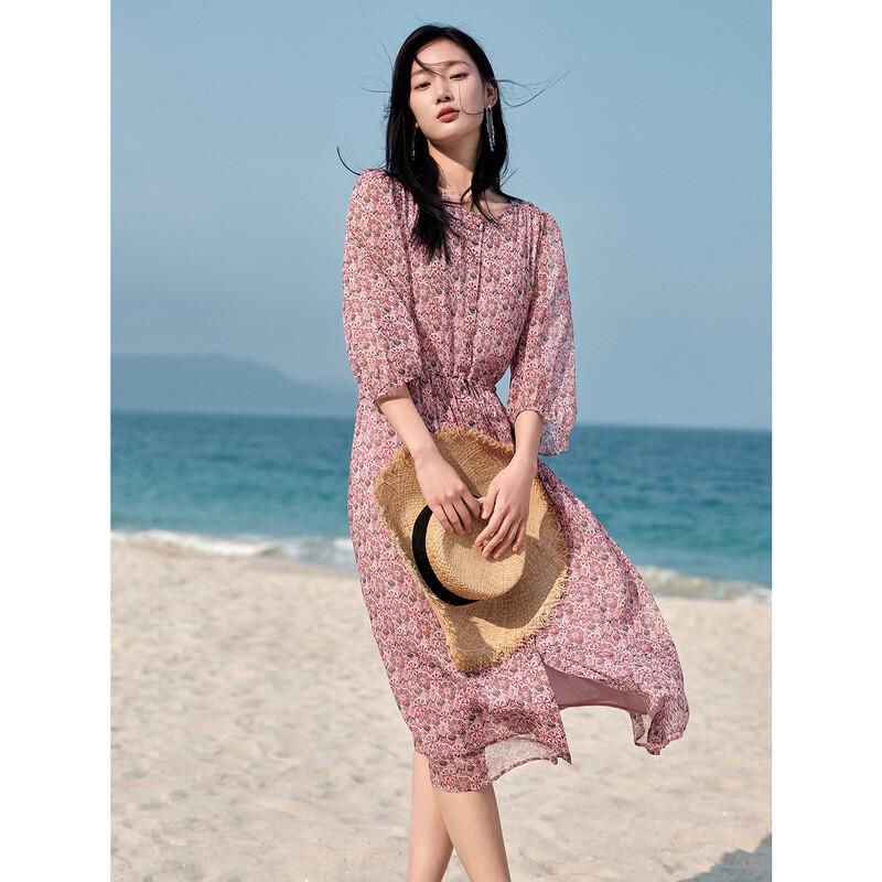 JUZI ANNACAU Rochie Midi Elegantă din Șifon cu Imprimeu Folcloric